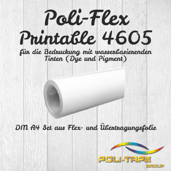 Bedruckbare Flexfolie Poli-Flex 4605 DIN A4 im Set mit Übertragungsfolie Poli-Tack 850 (stark klebend)